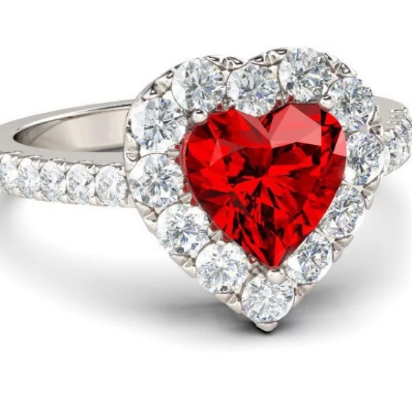 925 SS Ruby Red heart cubic Zircon ring - Picture 2 of 3